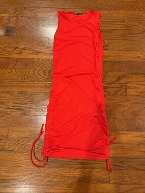 Red Sleeveless Ribbed Midi Dress with Side Ties
